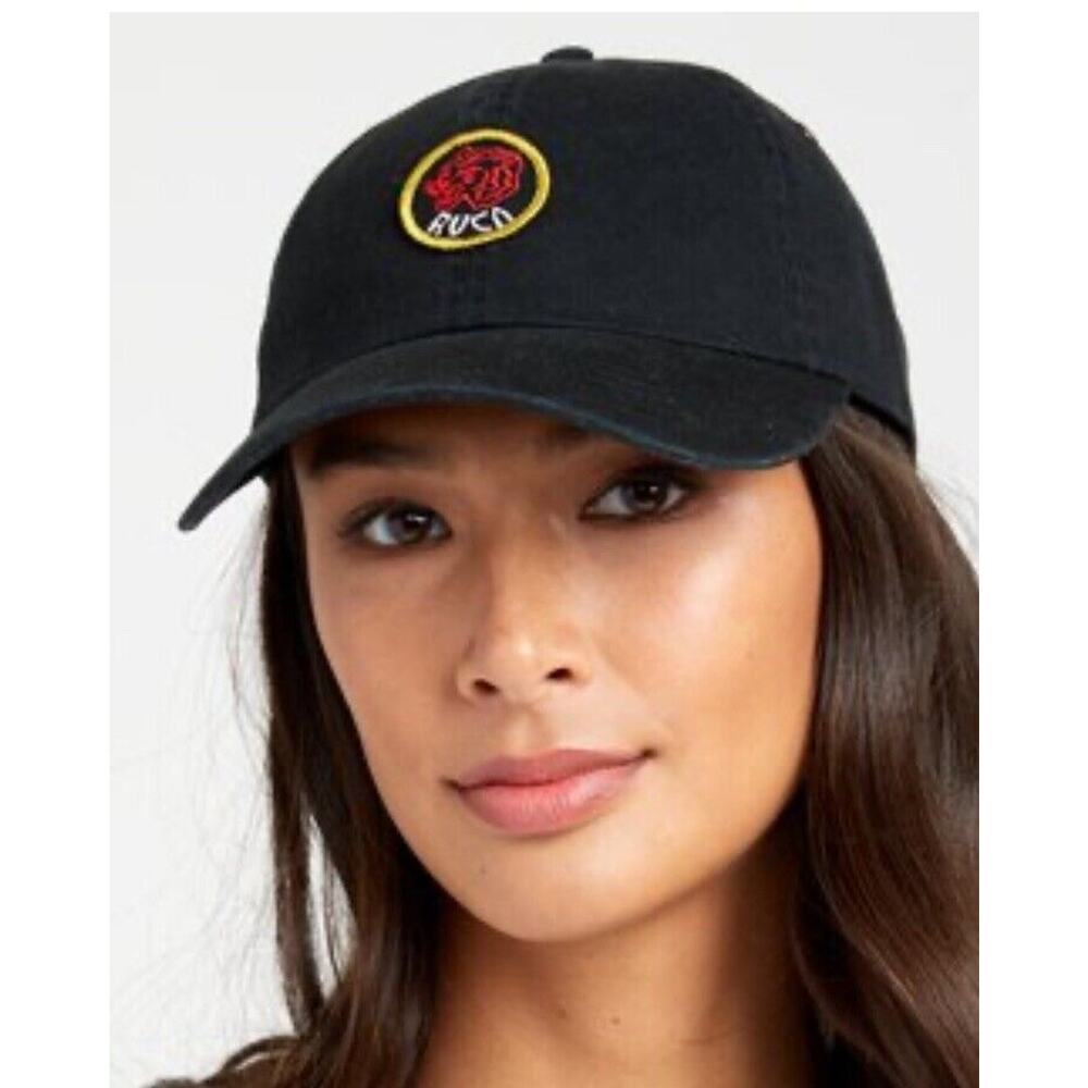 RVCA Black Unstructured Curve Bill Strapback Staple Hat Cap New Fast Ship